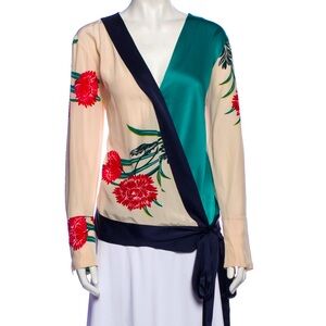 Diane von Furstenberg Silk Floral Print Wrap Blouse